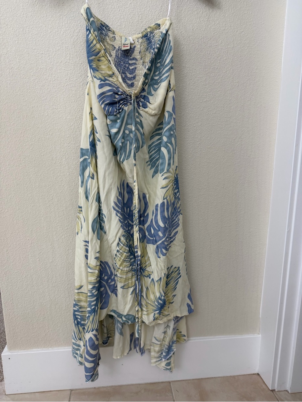 Tropical Leaf Maxi Dress in Blue and Cream